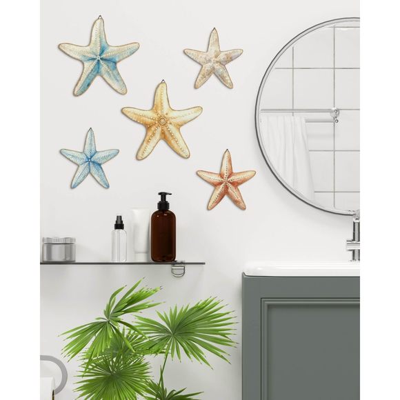 Ocean Nautical Starfish Wall Decor 5 Piece Set Of Rustic Beach Wall Art😸 - Picture 3 of 7